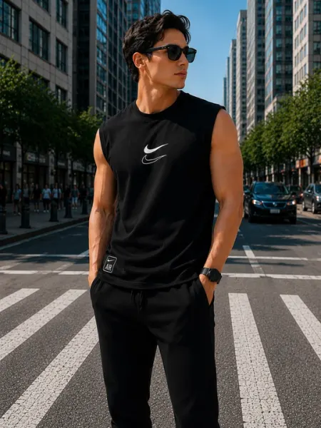 Мужская черная спортивная майка без рукавов muscle fit oversize premium