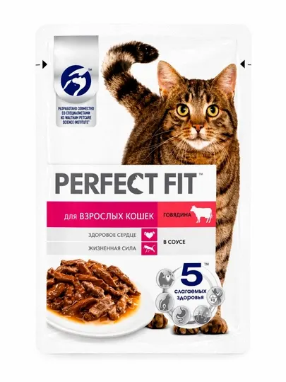 Perfect Fit для взрослых кошек, говядина в соусе