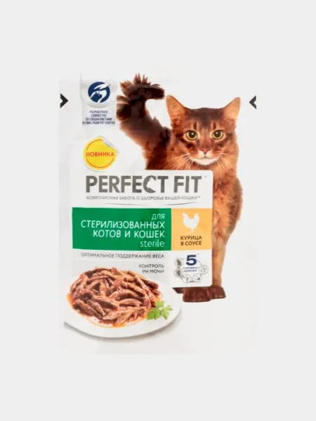 Влажный корм Perfect Fit для стерилизованных кошек, курица в соусе 5 шт