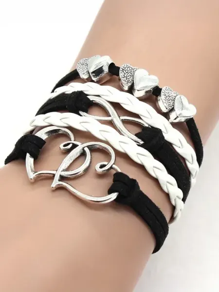 Браслет Переплетение сердец, черно-белый Perstika Jewelry