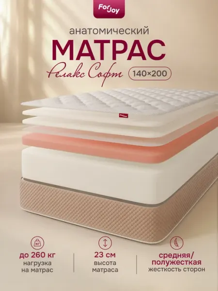 Матрас 140х200 Релакс Софт беспружинный ортопедический ForJoy