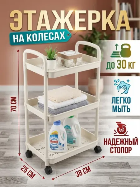 Полка кухонная передвижная стеллаж пластик 3 яруса MebelPRO