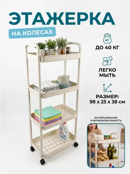 Этажерка пластиковая напольная 4 яруса для кухни MebelPRO