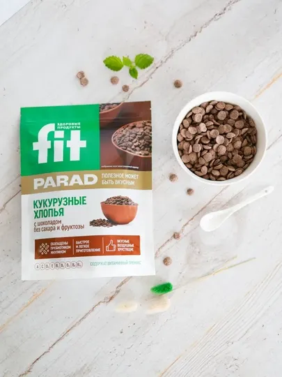 Кукурузные хлопья FitPARAD, готовый завтрак без сахара, со вкусом шоколада, 200гр