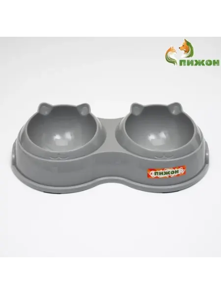 Двойная пластиковая миска для животных 25x14 см серая frotorspla