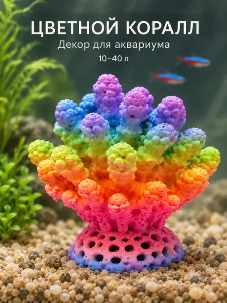 Коралл декорация для аквариума многоцветный для рыб, грот BRAVADI