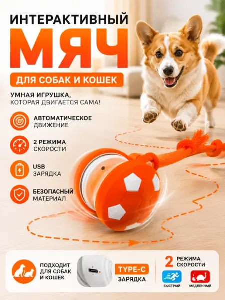 Интерактивный мяч для собак и кошек с USB зарядкой