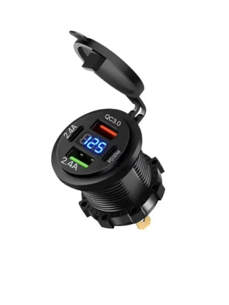 Автомобильная и мотоциклетная USB-зарядка (QC3.0 + PD30W с вольтметром) - Инструменты и запчасти для мототехники