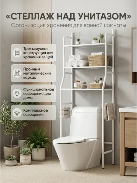 Трехъярусная полка для ванной и стеллаж над унитазом Aura