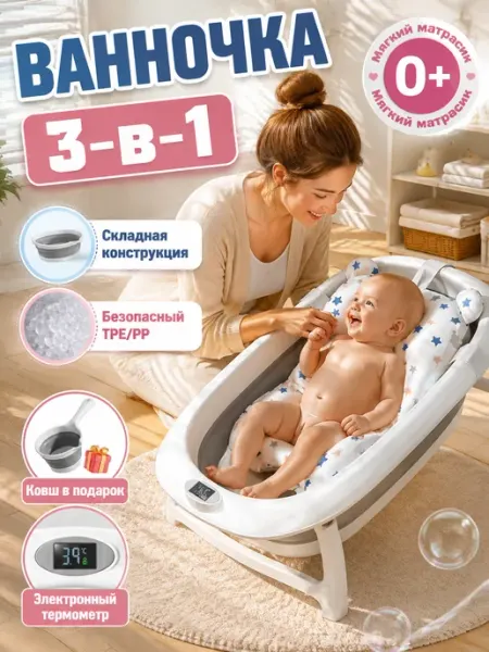 Ванночка складная для детей с мягким матрасиком CANDY BABY