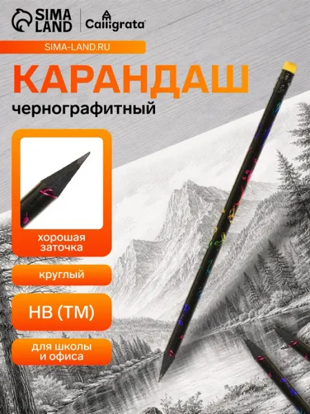 Карандаш простой, чёрнографитный с ластиком, НВ Практичный Гусь