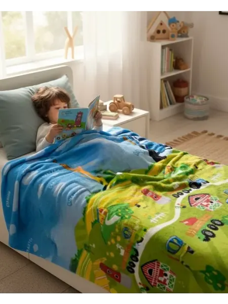 Плед детский 180х200 на 1,5 сп кровать трактор Sweet Dream Tex