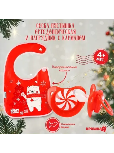 Подарочный набор нагрудник и соска-пустышка красный Практичный Гусь