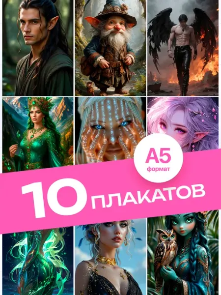 Постеры Фэнтези Персонажи. 10 штук А5 KONNESSI