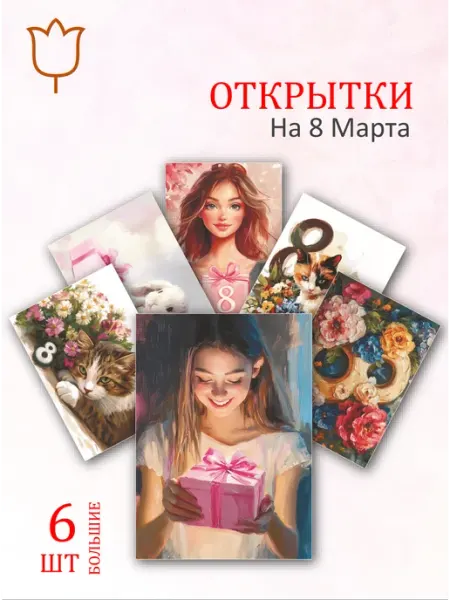 А6 Открытки праздничный букет на 8 марта Обнимай словами