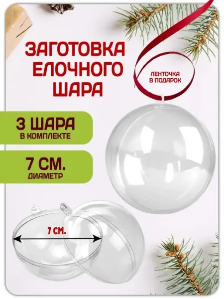 Шар прозрачный новогодний, заготовка 3 шт. Д7см Magburg