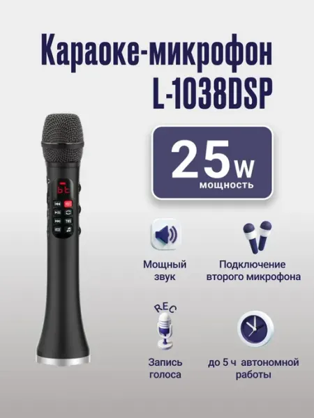 Профессиональный караоке-микрофон L-1038DSP 25w, черный Миросмарт