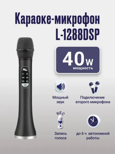 Профессиональный караоке-микрофон L-1288DSP 40w, черный Миросмарт