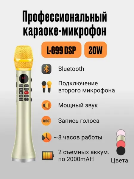 Профессиональный караоке-микрофон L-699 DSP 20w, красный Миросмарт