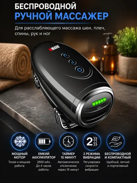 Массажер Ng-sm001 ручной вибрационный черный WMARK