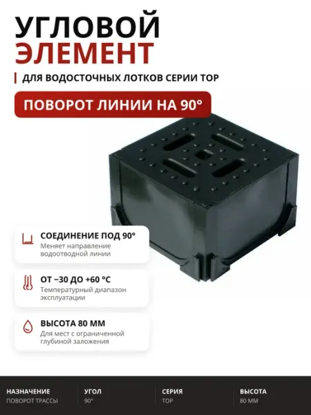 Угловой элемент 90 для водосточного лотка с пластиковой