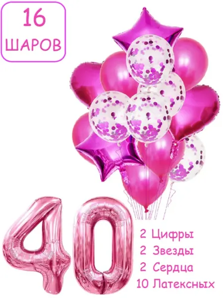 Шарики воздушные для фотозоны 16 мал цифра 40 лет женщине Патишар