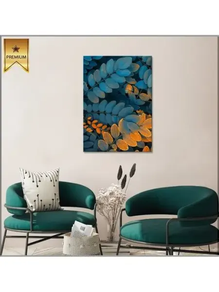Картина на холсте Тёмно-бирюзовые и оранжевые листочки 20х30 Classic Art