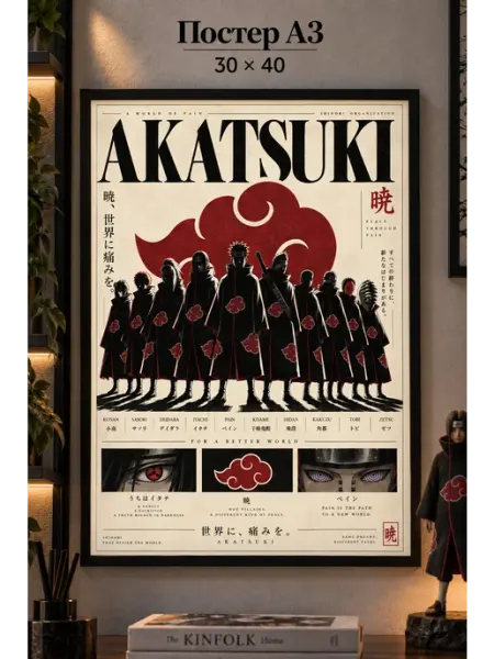 Постер Акацуки аниме Naruto 30×40 см Aloe poster