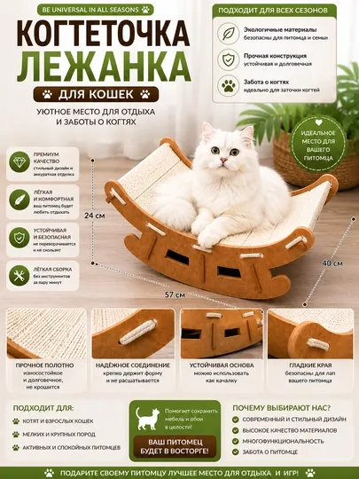 Лежанка-качалка с когтеточкой для кошек (2 в 1) - Домики и лежаки для кошек