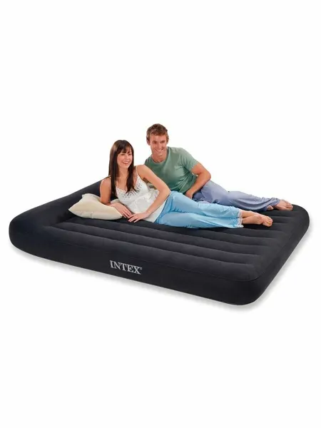 Матрас надувной INTEX Classic 64143, с подголовником, черный, 152x203x25 см