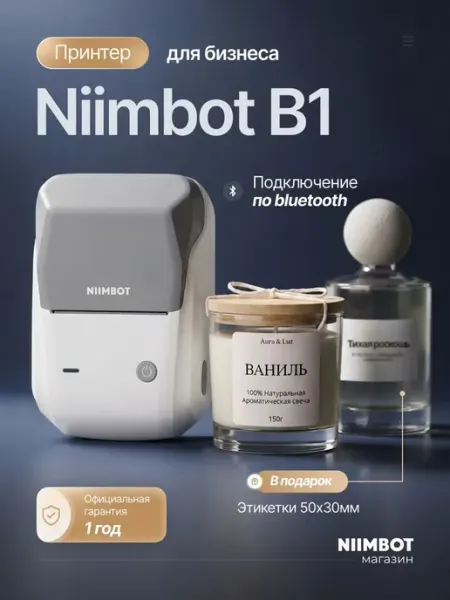 Термопринтер для этикеток и наклеек Niimbot B1 серый