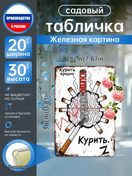 Металлическое панно Вред курения ретро плакат