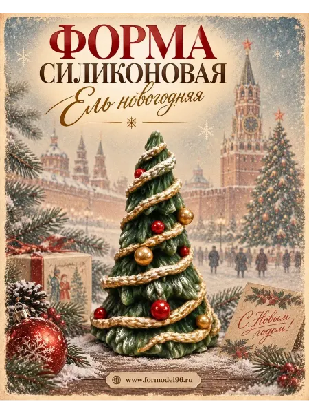 Formodel96 Силиконовая форма для свечей, мыла, Ель новогодняя