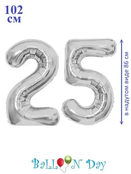 Шарики воздушные сер цифра 25 лет 102 см на юбилей Balloon Day