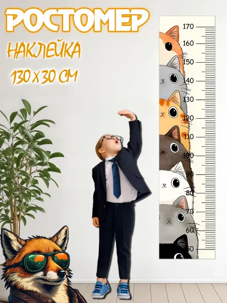 JIMMI FOX Ростомер детский на стену Котята