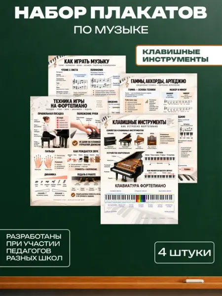Набор обучающих плакатов А4 Клавишные инструменты Школа и точка