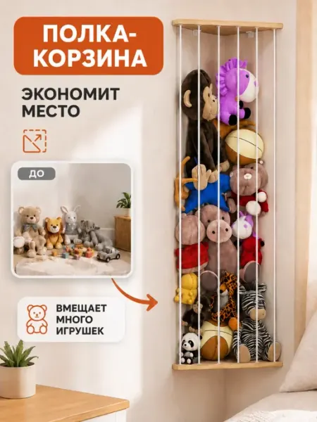 FOXLIK Полка настенная детская для хранения игрушек