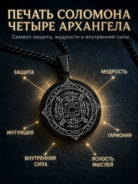 Кулон-амулет Печать Соломона 4 Архангела на цепочке
