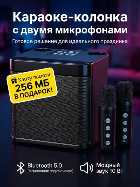 Караоке колонка с 2 микрофонами беспроводная