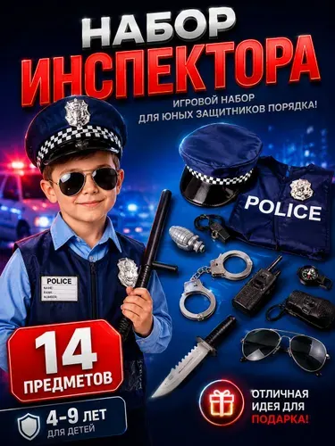Игровой набор полицейского для мальчика Форма с наручниками