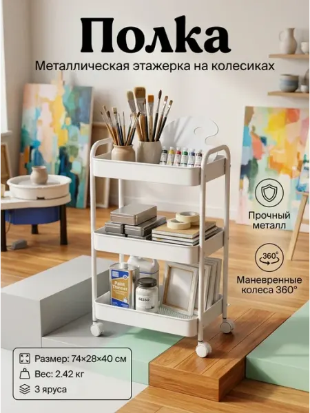 Стеллаж металлический на колесах для рукоделия GOOD HOME