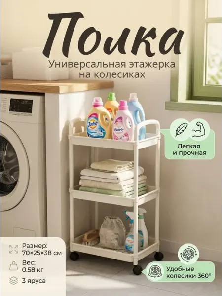 Стеллаж кухонный на колесиках узкий компактный Homemart