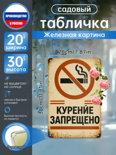 Металлическое панно Знак Курение запрещено ретро