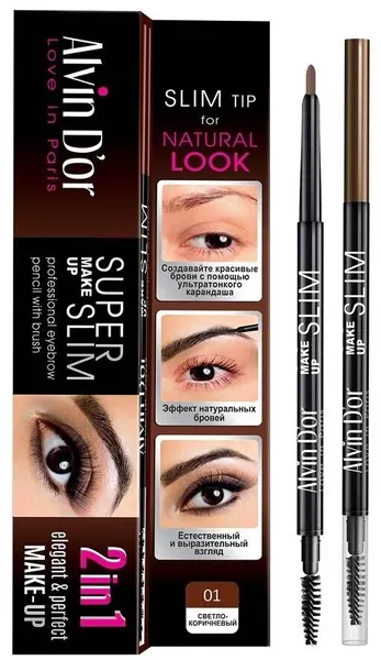 Alvin D'or, Карандаш для бровей механический с щеточкой Super Slim (тон 01 Light Brown)