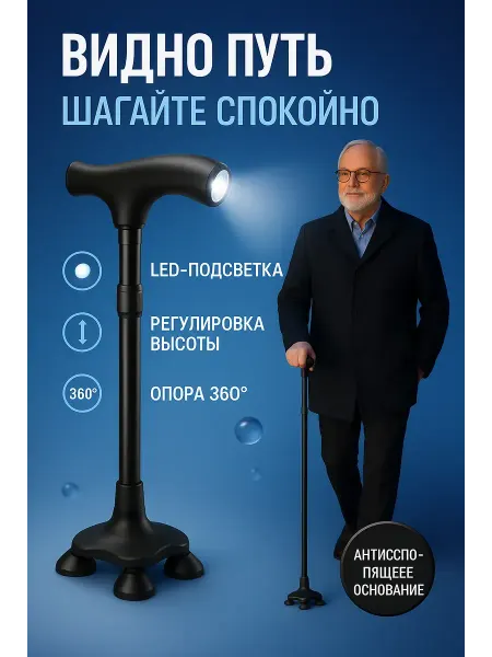 FRANKLIN Трость опорная с фонариком