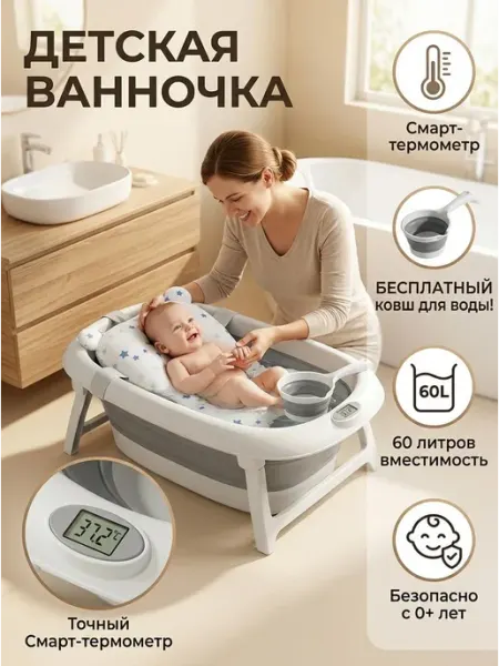 Ванночка для купания новорожденных набор с матрасом Пластишка