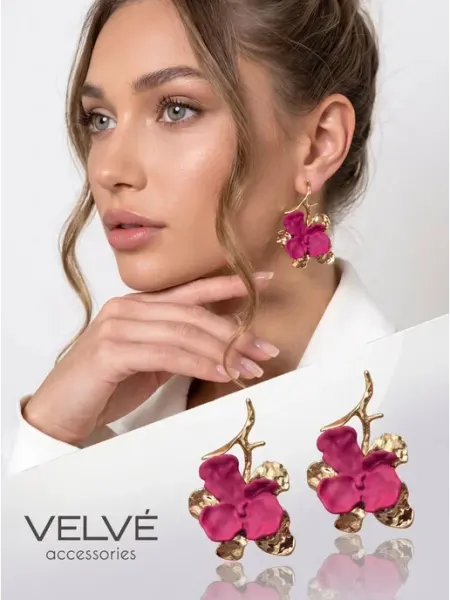Серьги вечерние цветы крупные бижутерия VELVE