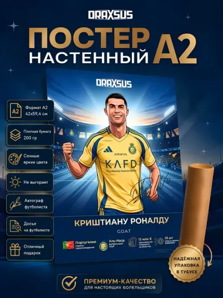 Постер футбольный А2 1 шт – Криштиану Роналду DRAXSUS