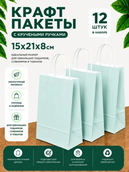 Пакет подарочный 15х21х8 набор 12 штук Giftpack