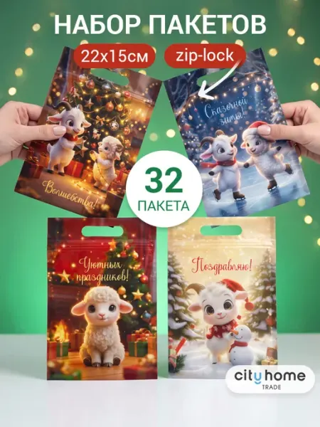 Пакеты подарочные новогодние маленькие набор 32 шт Cityhometrade